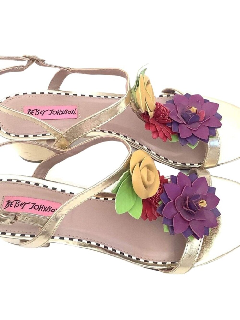 Betsey Johnson Flower Strappy Heels Gold Size 8.5 - Picture 3 of 8